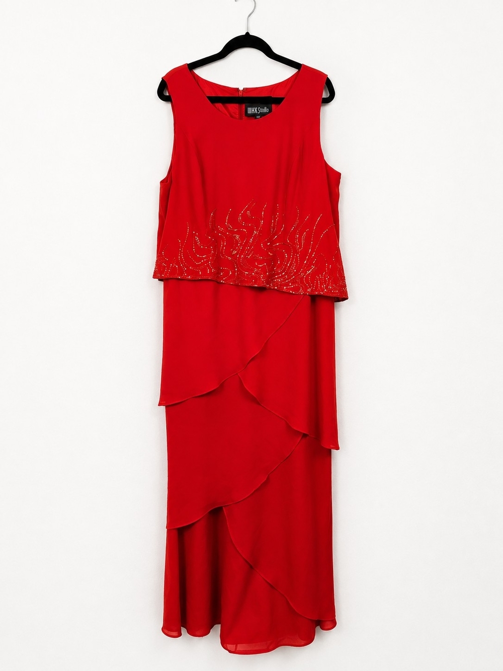 Vintage 90s Marsoni Red Beaded Tiered Maxi Dress 18 Y2K Formal Evening Wedding